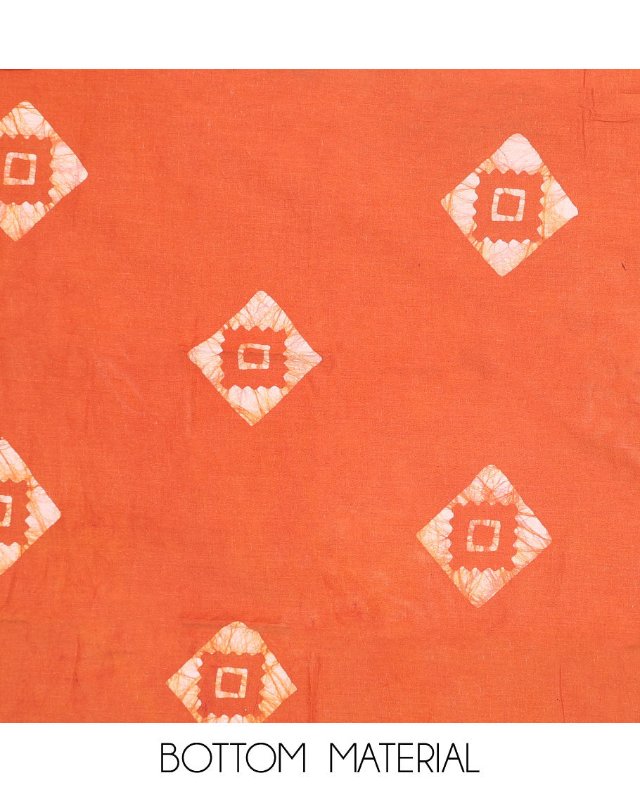 Maroon chudidhar material set, batik & shibori print with thread work rayon top, printed bottom, & chanderi silk dupatta