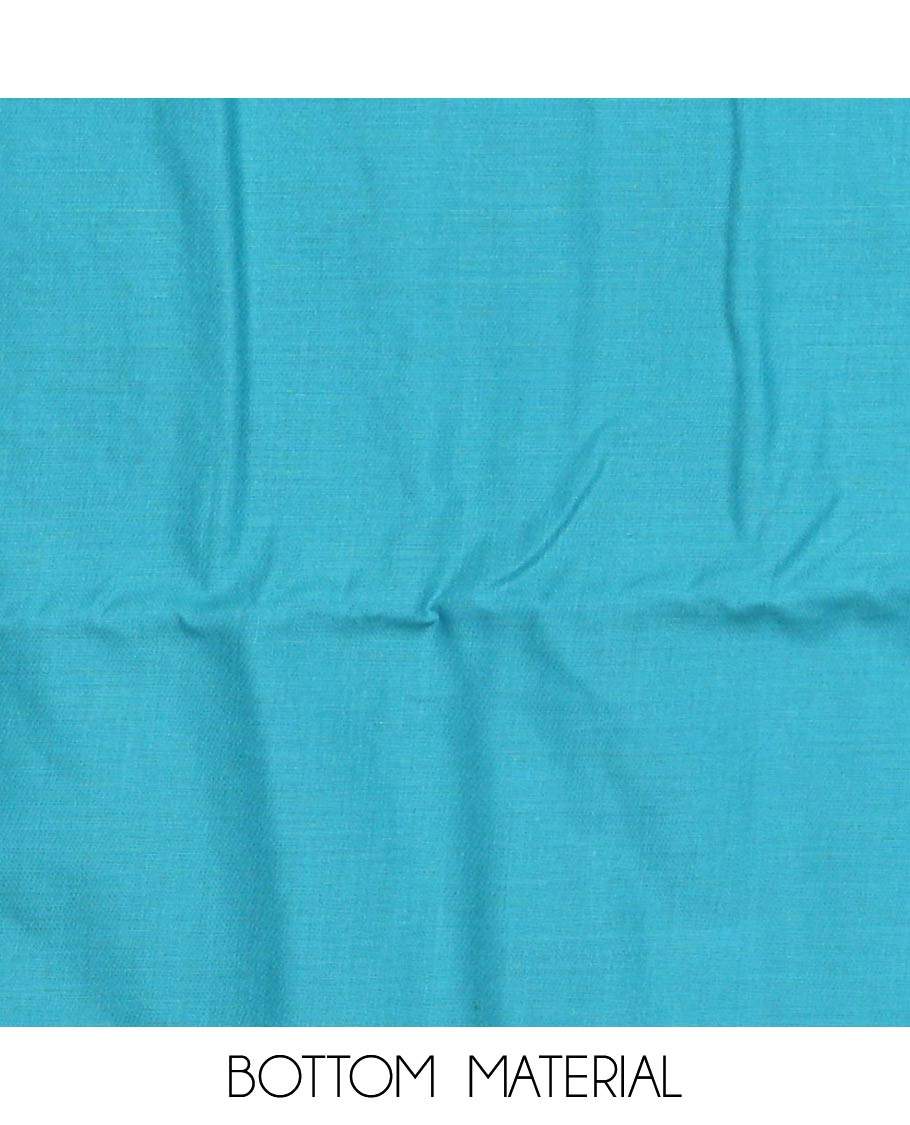 Blue material churidar set, floral-bird print, cut work and neck embroidered cotton top, plain cotton bottom, and sequins striped chanderi dupatta