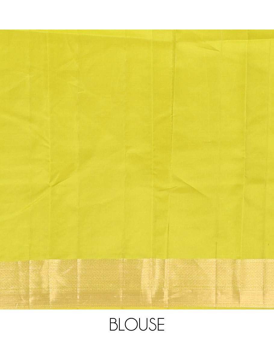 Light green zari buttas Vasundhara silk mix saree, traditional zari border & butta enclosed checked pallu