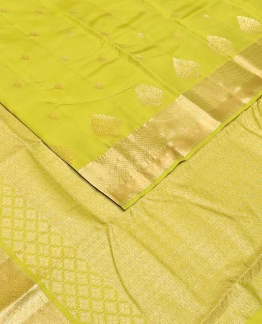 Light green zari buttas Vasundhara silk mix saree, traditional zari border & butta enclosed checked pallu