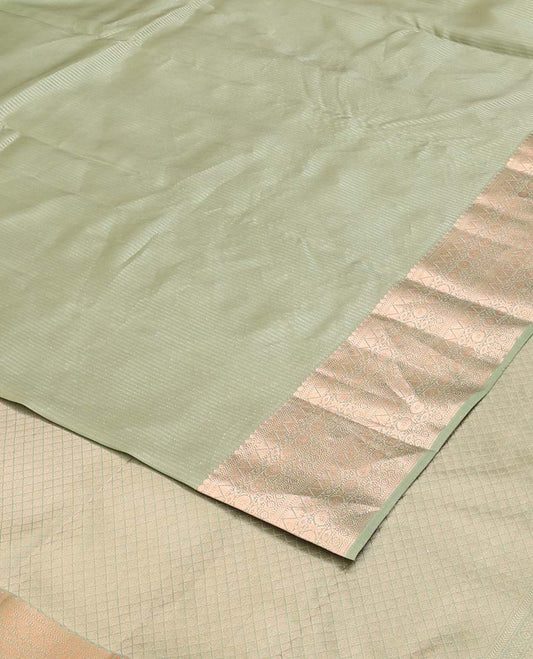 Green zari stripes Vasundhara silk mix saree, traditional zari design border, and intricate pallu