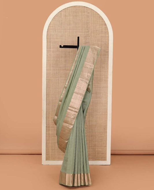 Green zari stripes Vasundhara silk mix saree, traditional zari design border, and intricate pallu