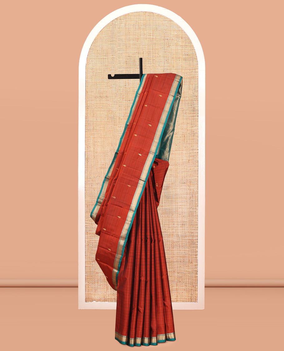 Rust Vasundhara Lite Silk Mix Saree, Graced with Zari Buttas, a Contrast Traditional Zari Border, Grand Pallu, and a Contrast Blouse