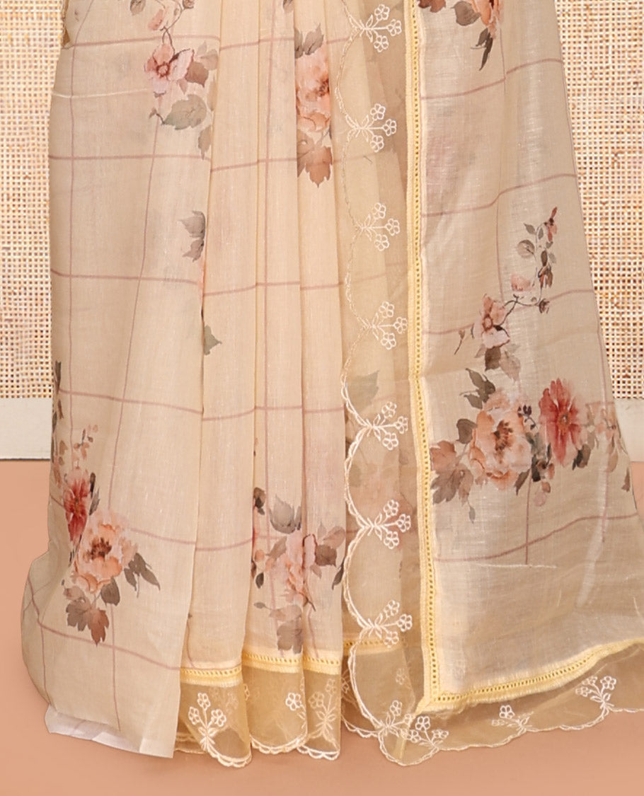 Sandal Floral Motifs Chanderi Cotton Saree