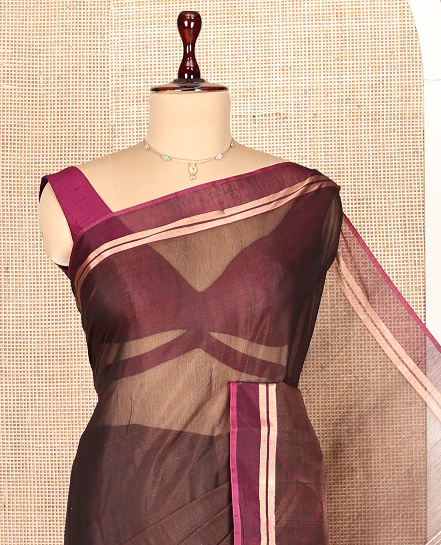 Dark Chocolate Brown Silk Cotton Saree