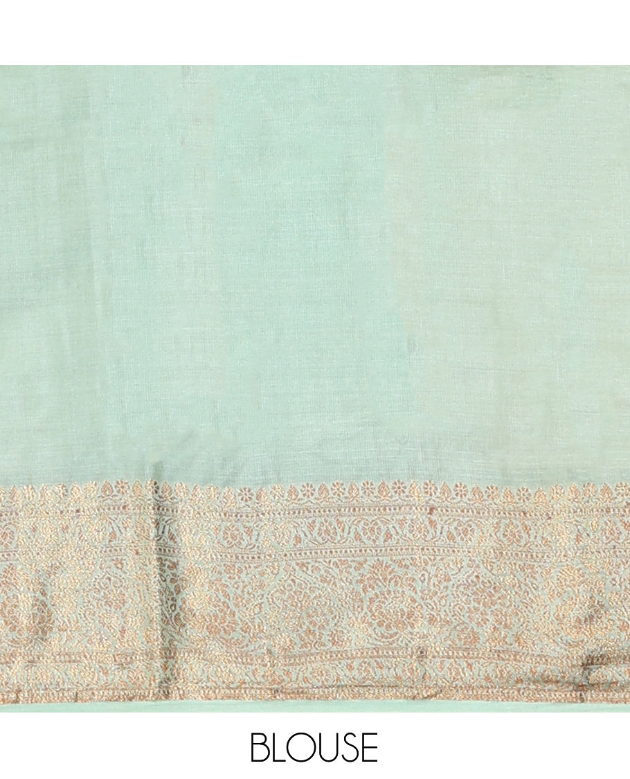 Blue Tussar Silk Saree, Woven with Zari Buttas, a Contrast Traditional Zari Border, Grand Pallu, and a Contrast Blouse