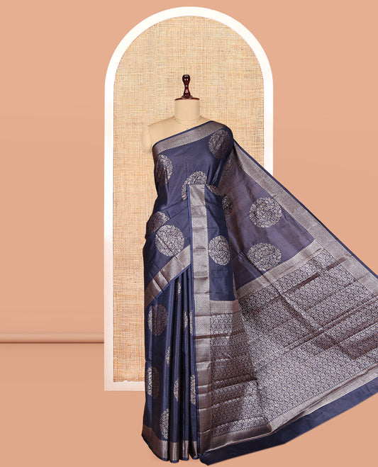 Pink Tusser Silk Saree, Decked Up with Zari Buttas, a Zari Border, Intricate Pallu, and a Matching Blouse