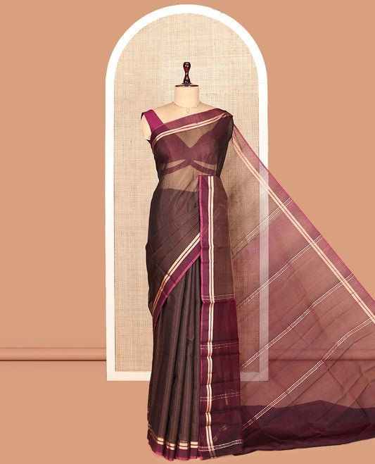 Dark Chocolate Brown Silk Cotton Saree