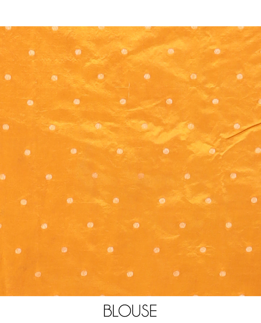 Mustard Semi-Tussar Saree, Enriched with Zari Buttas and Checks, a Traditional Zari Border, and a Matching Blouse