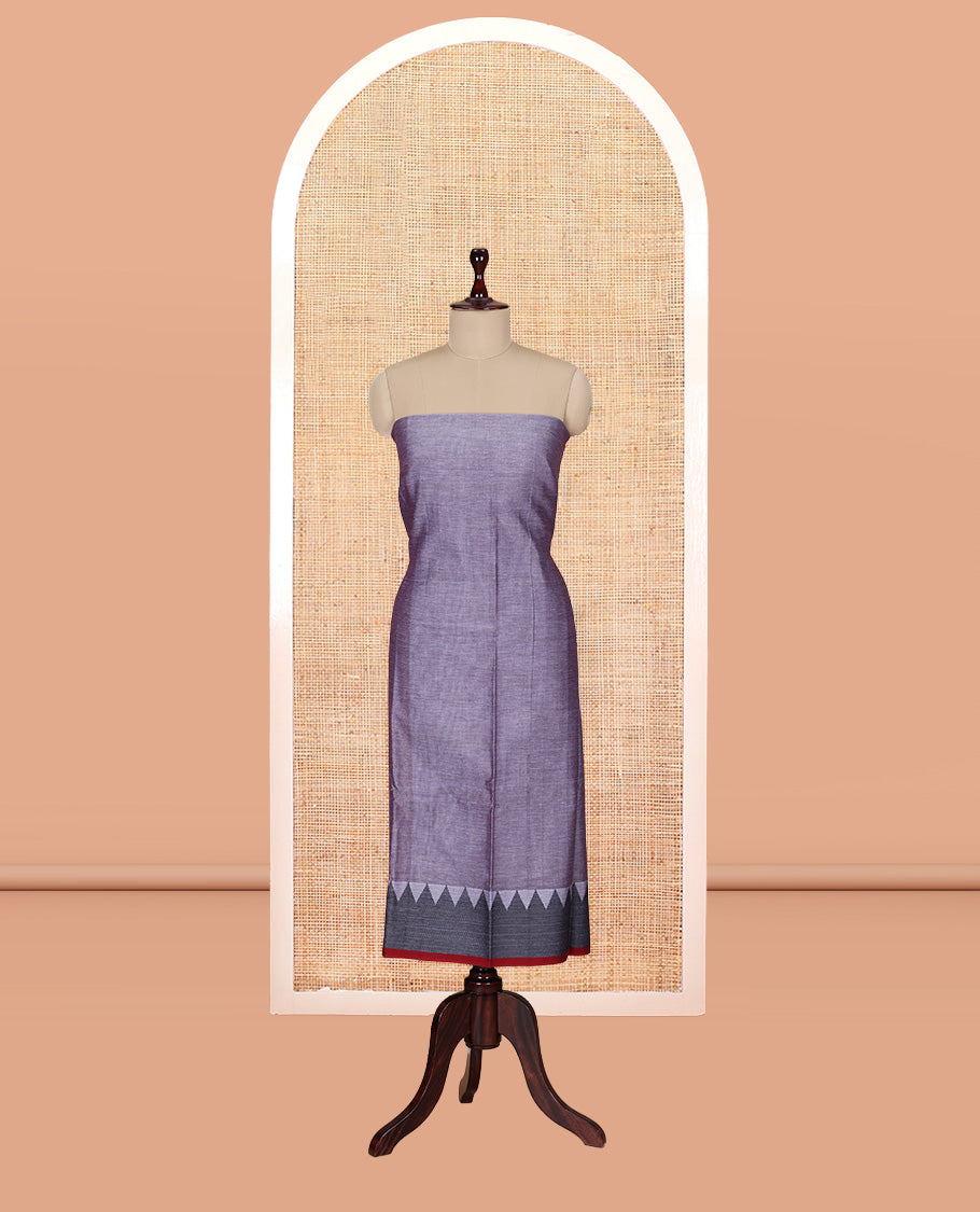 Lavender Mercerised Cotton Material Churidar Features Plain Top, Contrast Thread Temple Border, Matching Bottom, Temple Dupatta