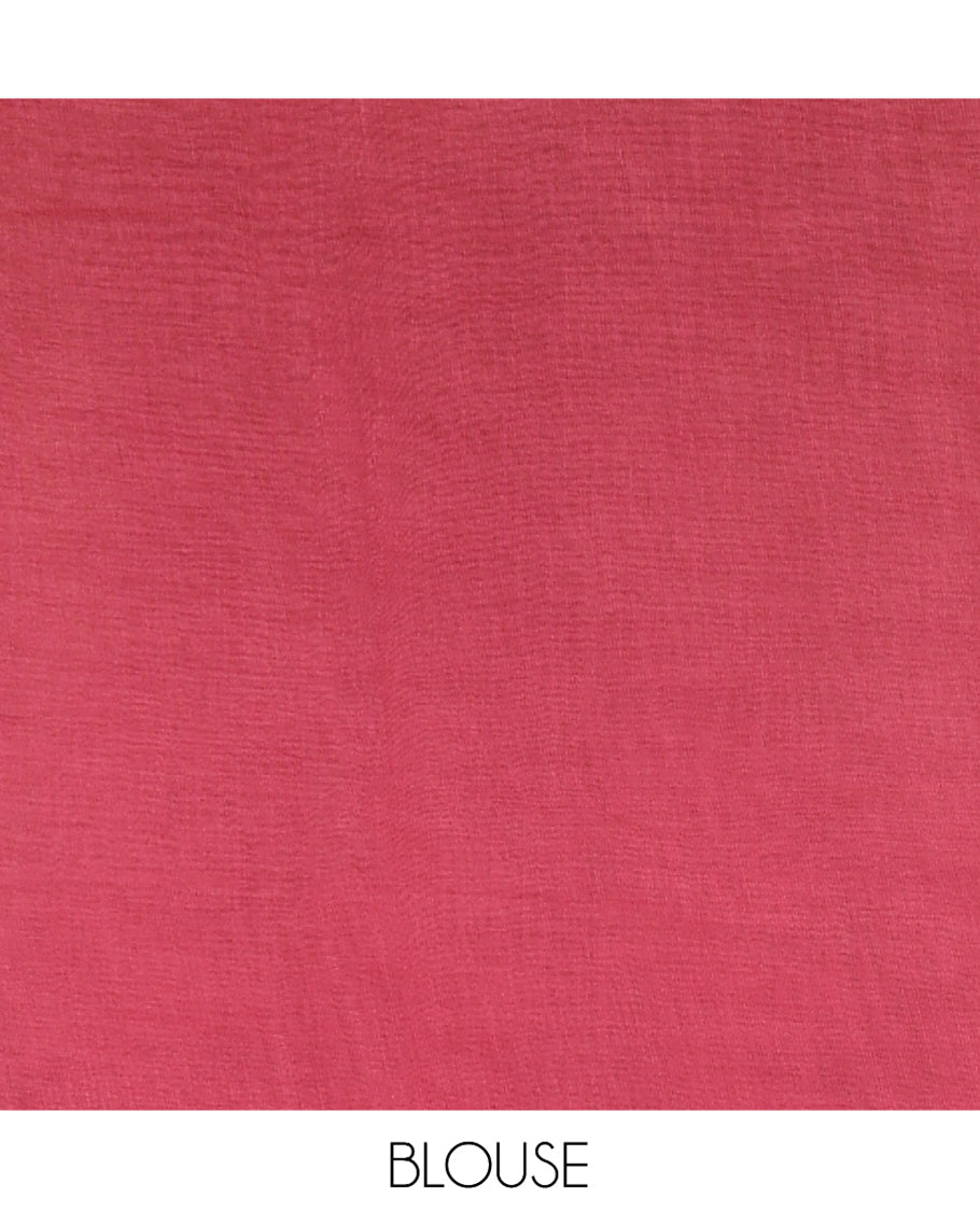 Pink Linen Cotton Saree, Adorned with Ikat Zig-Zag Stripes, a Piping Border, Printed Pallu, and Matching Blouse