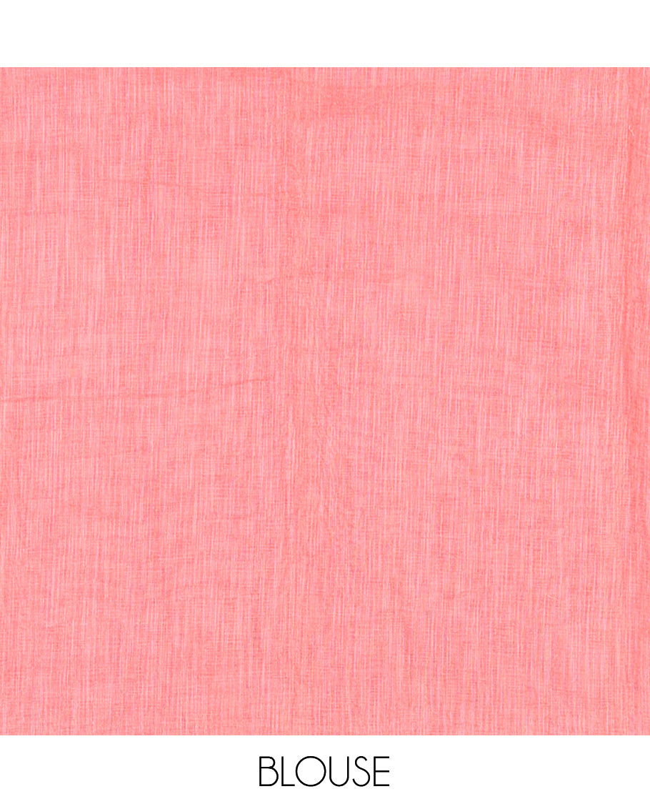 Borderless Black-Baby Pink Linen Cotton Saree
