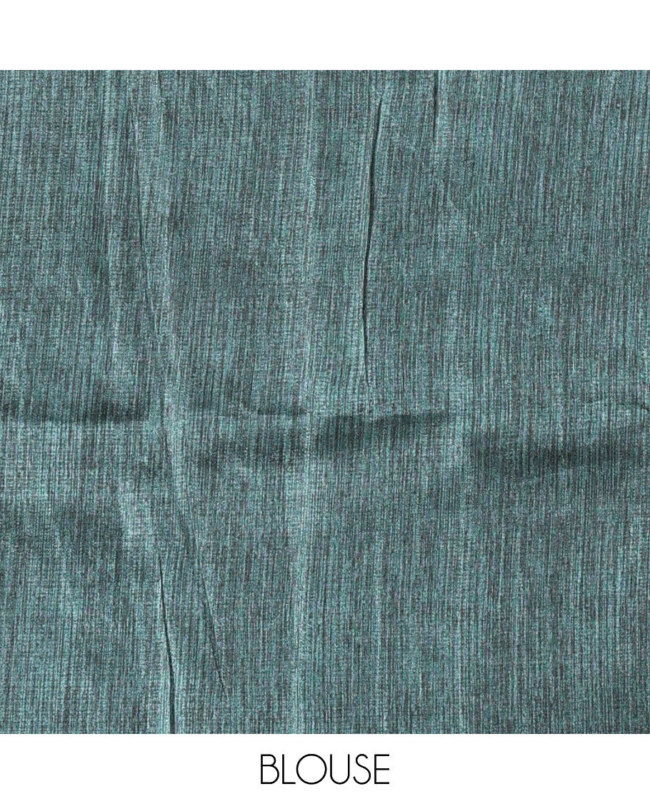 Green Art Khadi Cotton Saree Adorned with Warli-Village Theme Print, Complemented with a Contrasting Chevron-Printed Border, Vibrantly Warli-Printed Pallu, and a Plain Blouse