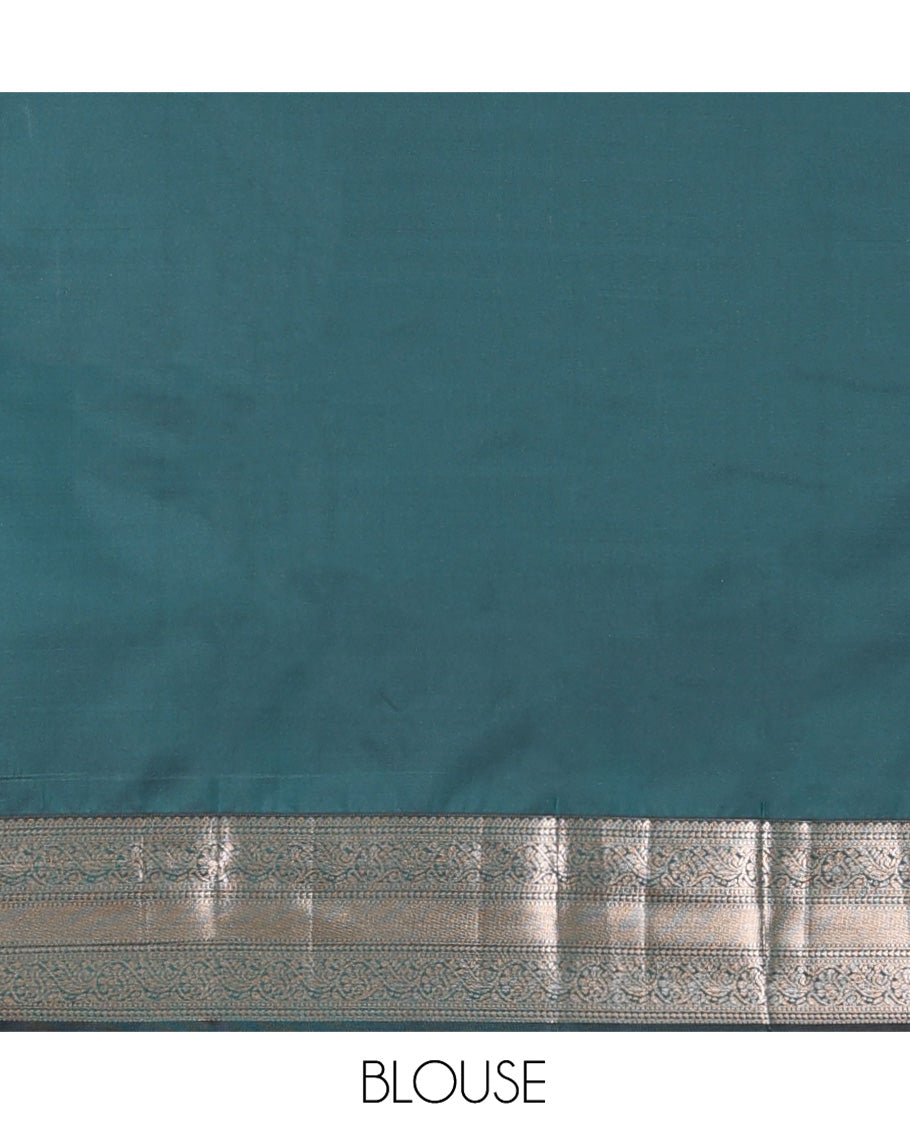 Blue Budget Silk Saree, Sparsely Woven with Zari Buttas All Over Its Body, Complemented by a Contrast Traditional Zari Design Border, Jaal Design Pallu, and Paired with a Contrast Blouse