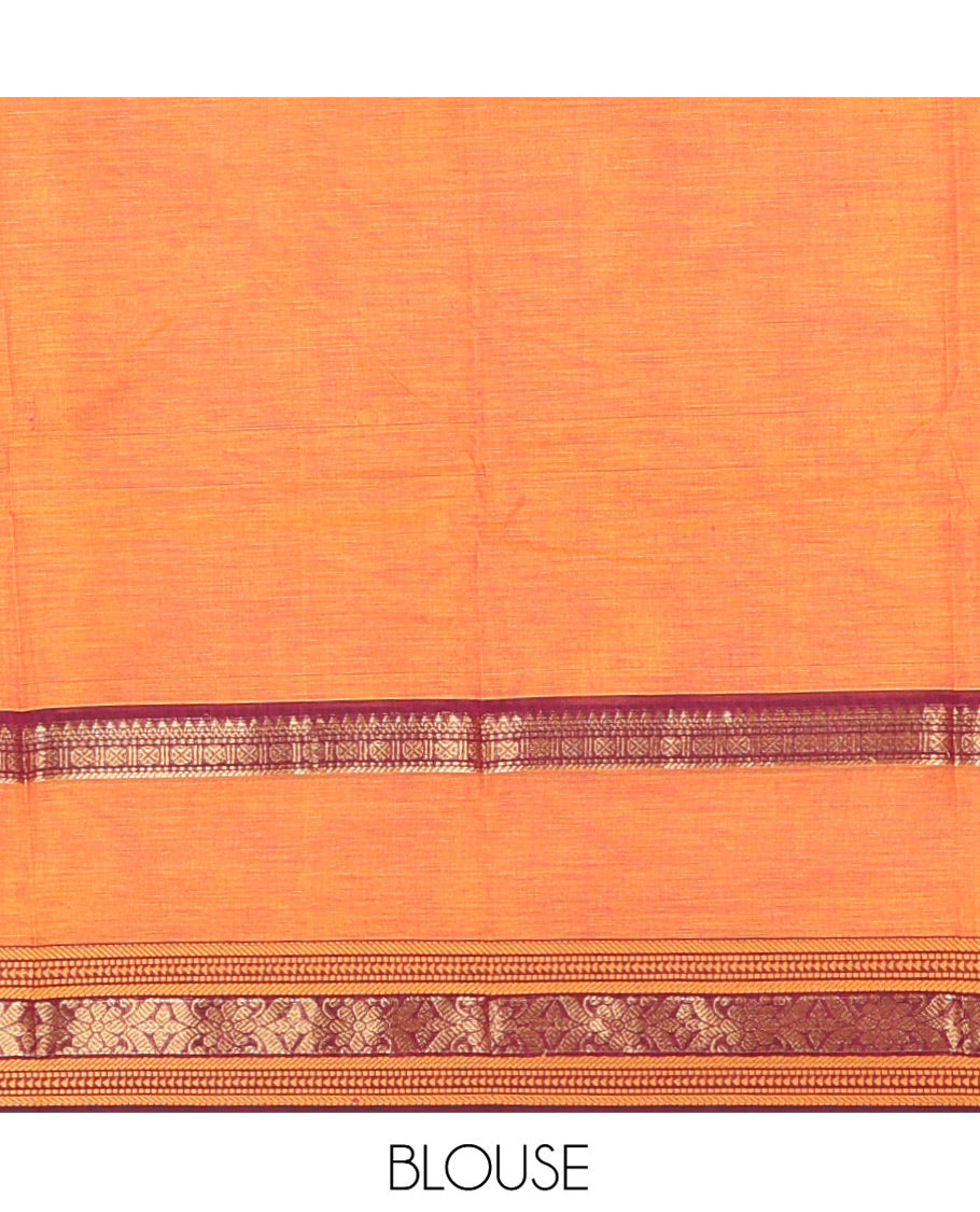 Mustard-Yellow Chettinad Cotton Saree, Floral Creeper and Thread Buttas, Rettai Pettu Border, Butta-Enclosed Checked Pallu, a Matching Blouse