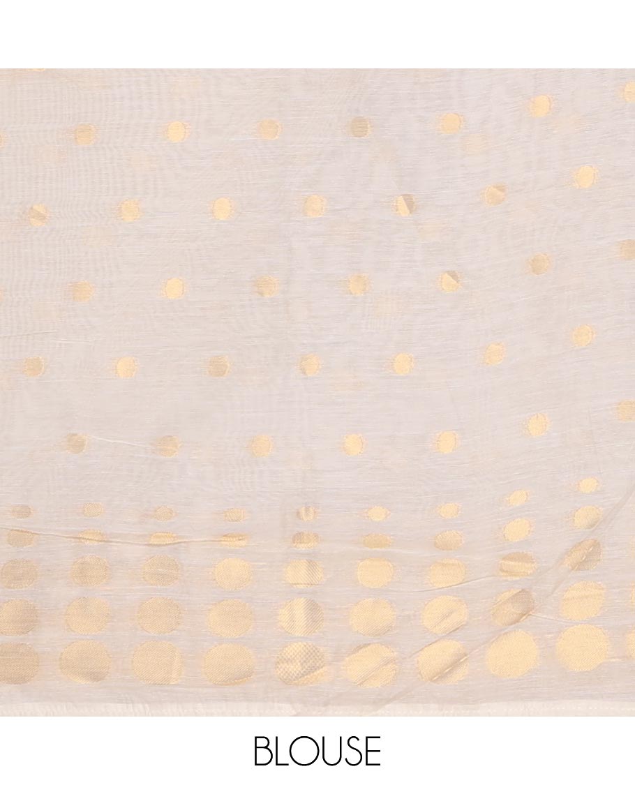 Cream Plain Chanderi Cotton Saree, Highlighted by Coin Zari Motifs Border, and a Matching Blouse