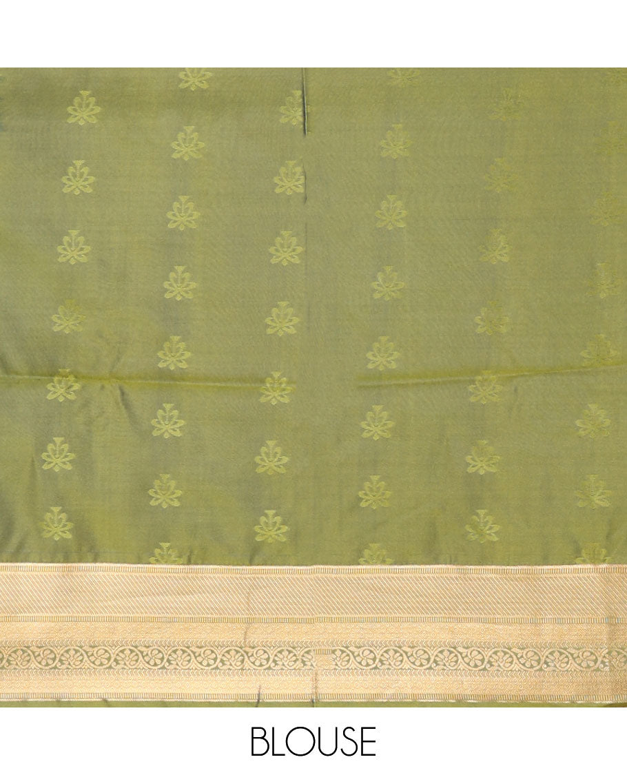Blue motifs soft silk saree with contrast zari design border & checked floral design pallu