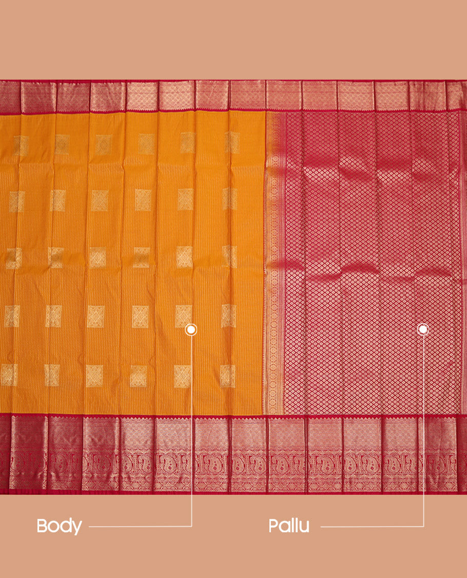 Orange Budget Silk Saree, Woven with Zari Buttas and Stripes, Contrast Tradittional Zari Border, Jaal Pallu, and a Contrast Blouse