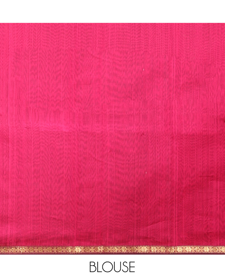 Black Maheshwari Cotton Saree, Accentuated with Star Motifs All Over Its Body, Highlighted by a Zari Piping Border, Complemented by a Contrast Pallu Steeped with Star Motifs, and Paired with a Contrast Blouse