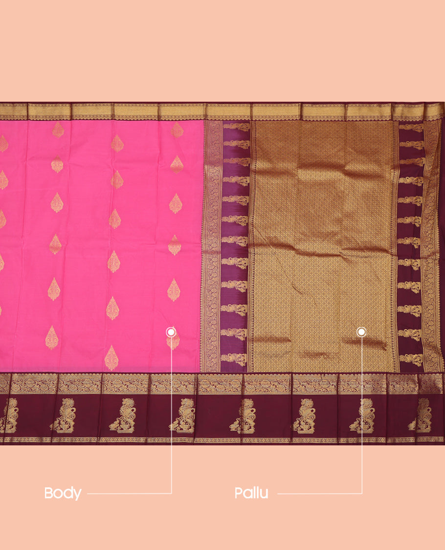 Pink Elephant Design Budget Silk Saree