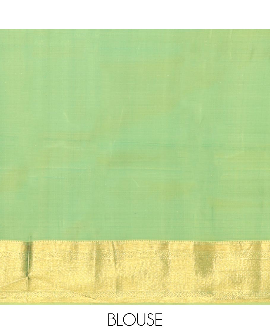 Blue Kanchipuram Wedding Silk Saree, Opulently Embellished with Jacquard Design, a Contrast Border of Traditional Designs, Grand Pallu, and a Contrast Blouse