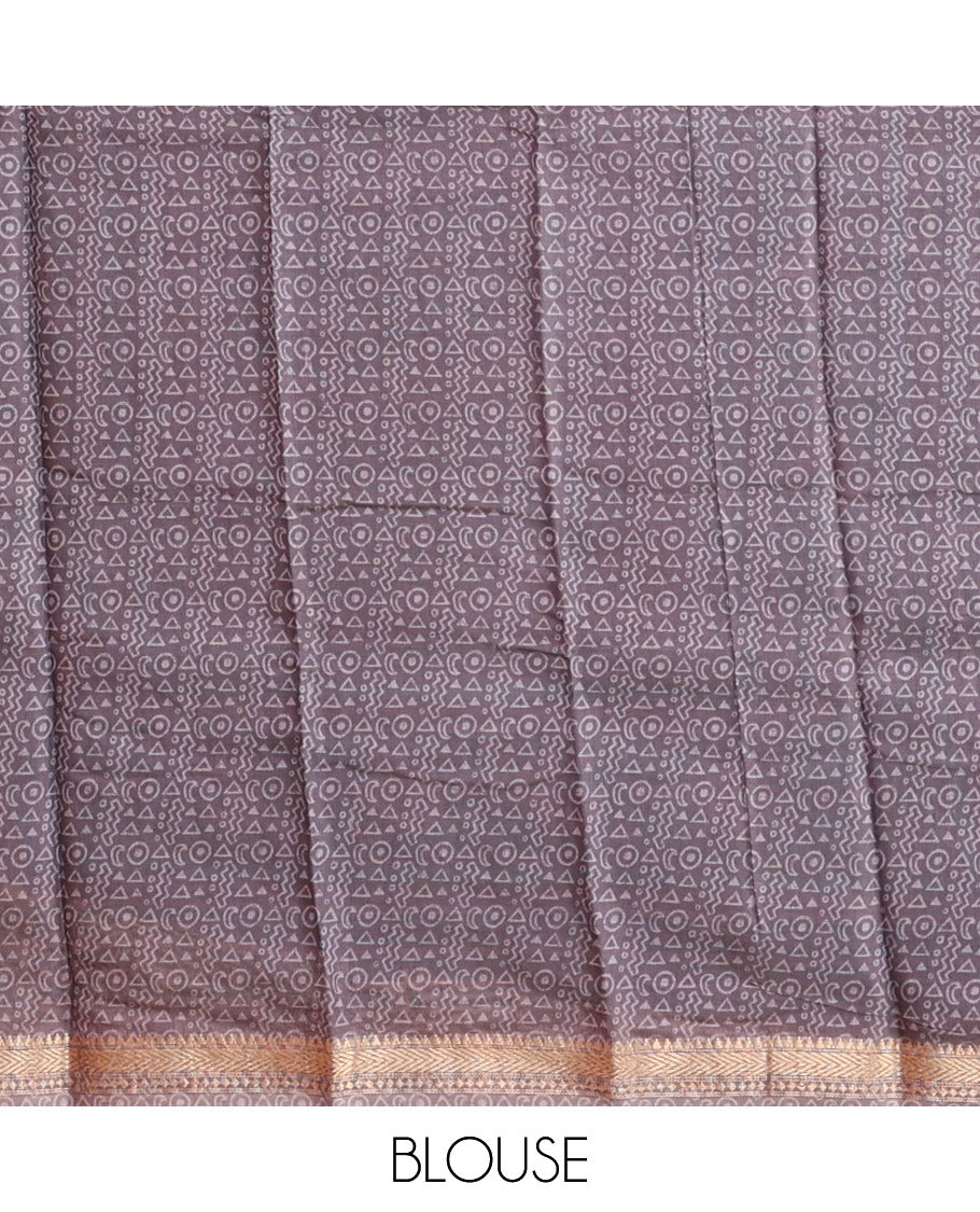 Grey Kanchi Cotton Saree, Bedecked with Floral Motifs Printed All Over Its Body, a Subtle Traditional Temple Border, Pallu of Floral Print, and Paired with a Matching Blouse