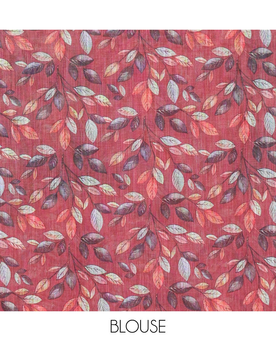 Pink plain linen cotton saree, mordern art style elephant motifs printed border, elephant printed pallu, and a leaf printed blouse