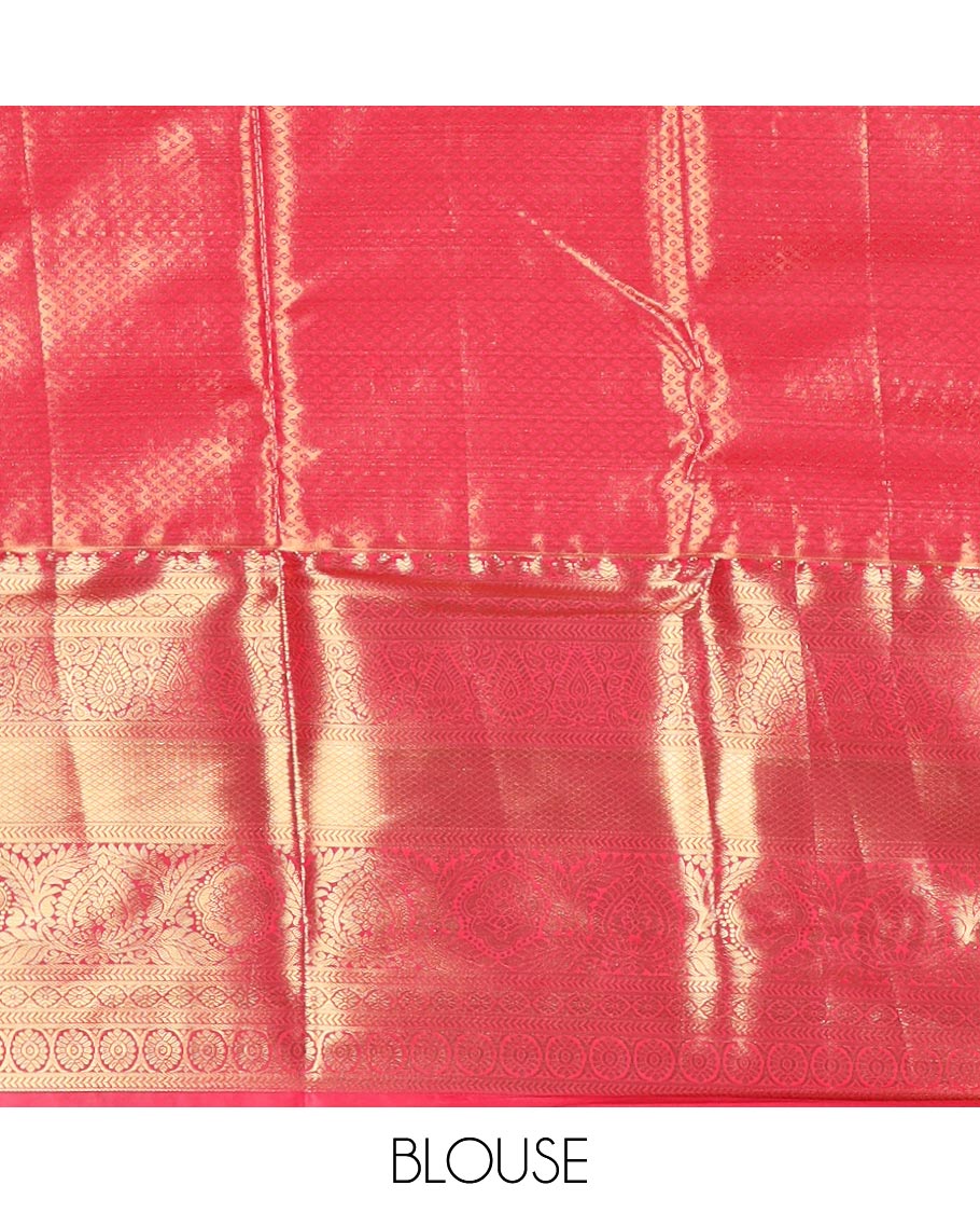 Green floral jacquard budget silk saree, contrast traditional zari border, and intricate zari woven pallu