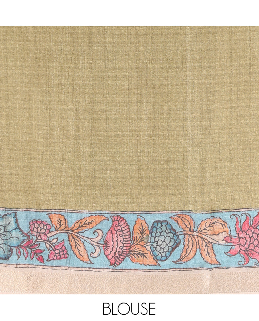 Grey Kalamkari Printed Fancy Tussar Saree