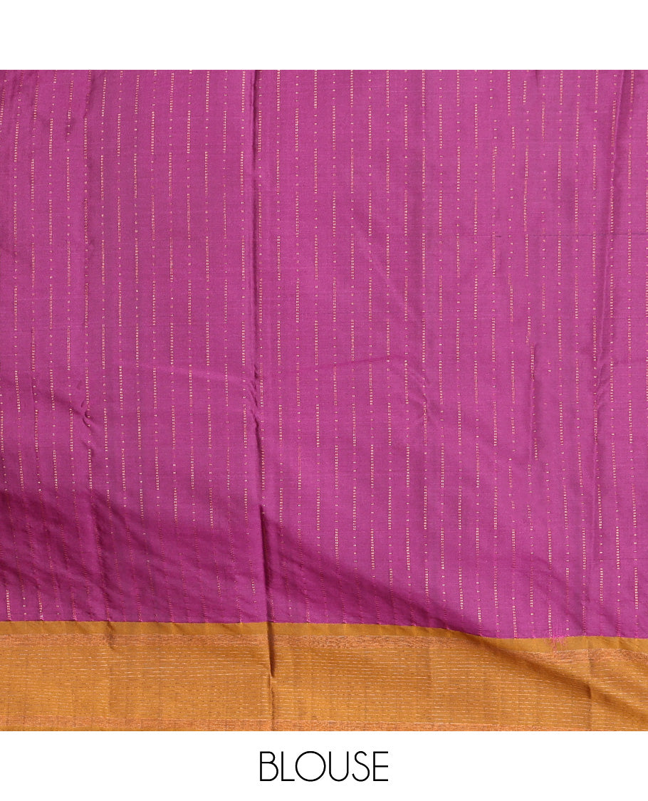 Purple Aarani Silk Saree, Elevated with Zari Stripes All Over Its Body, Complemented by a Contrast Zari Stripes Border, Pallu of Stripes, and Paired with a Matching Blouse