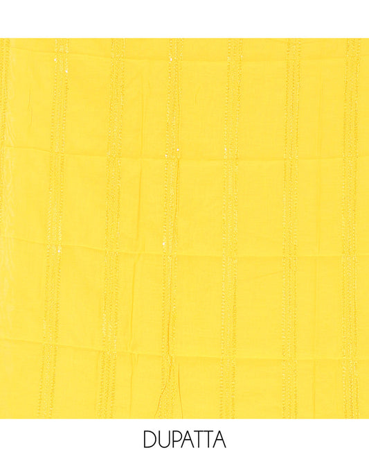 Multi-Color Shimmer Tissue Material Churidar Featuring Madras Checks Neckwork Top, a Contrast Bottom, Sequins Striped Dupatta