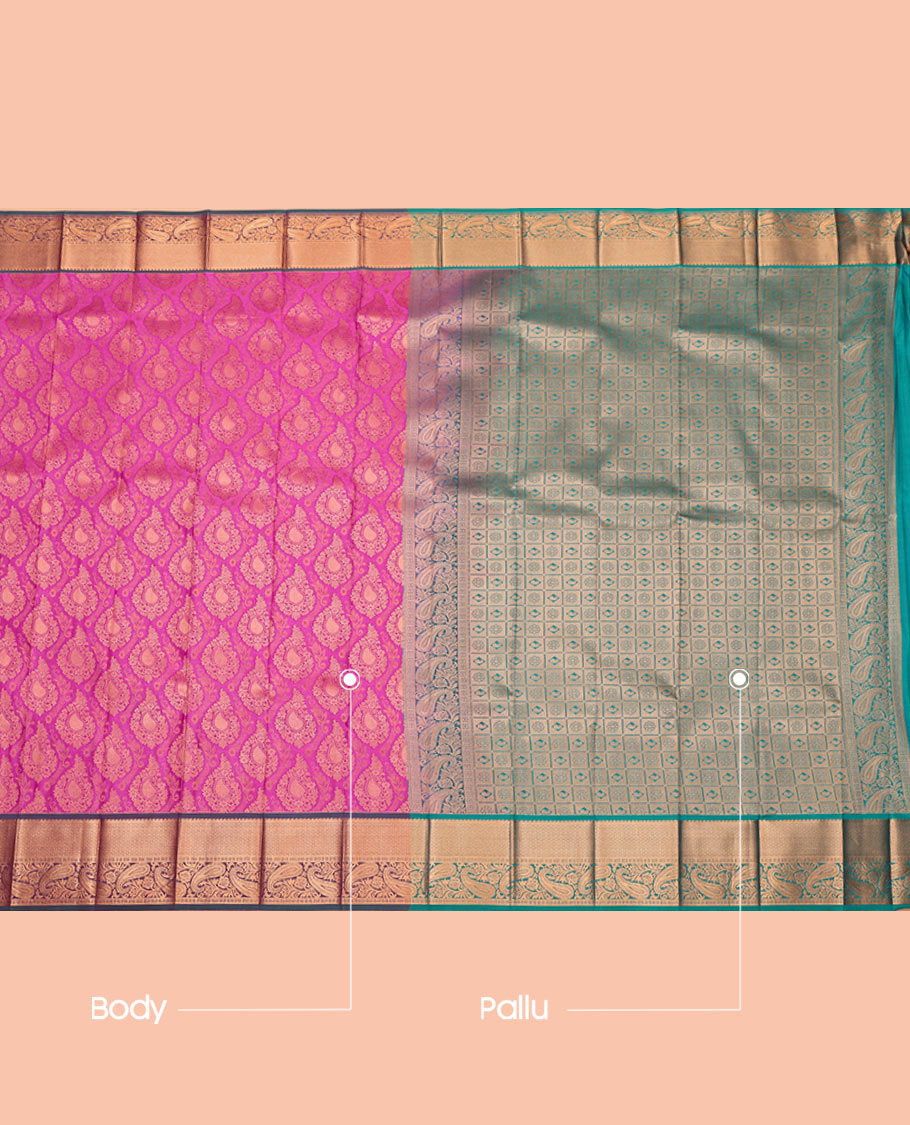 Pink Budget Silk Saree, Embellished with Jacquard Design, Complemented by a Contrast Traditional Zari Border, Grand Pallu, and Contrast Blouse