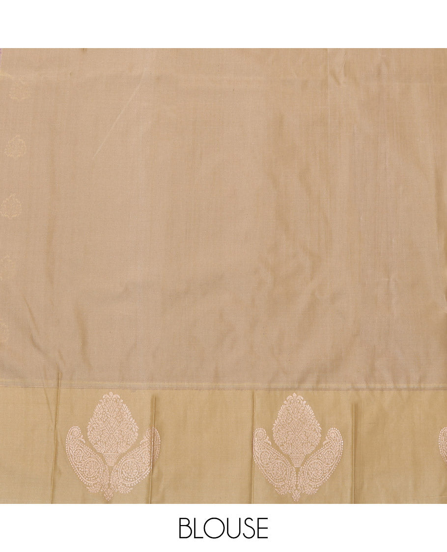 Red Budget Silk Saree, Embellished with Zari Buttas and Stripes, Complemented by a Contrast Zari Border, Grand Pallu, and a Contrast Blouse