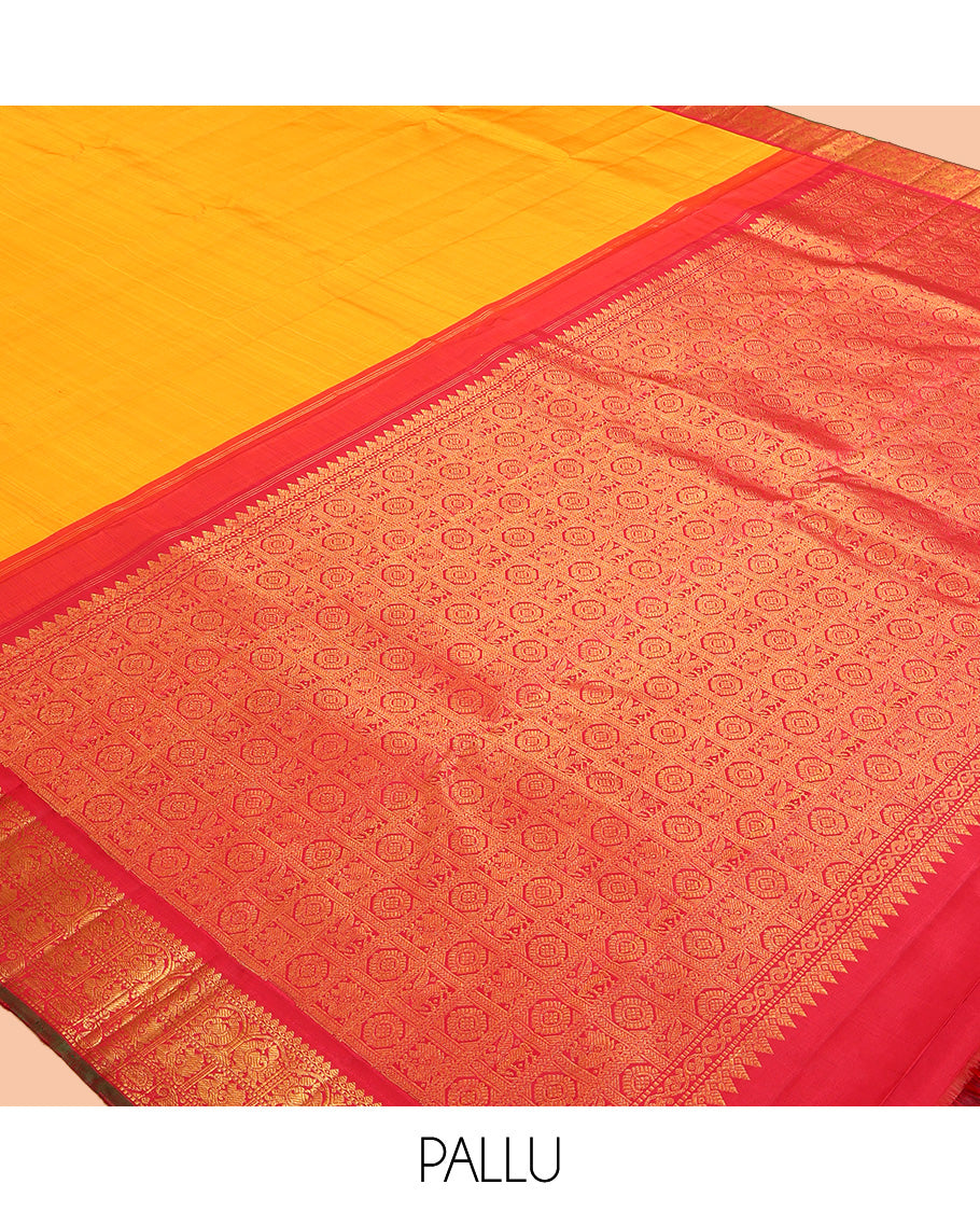 Yellow Plain Kanchipuram Silk Saree
