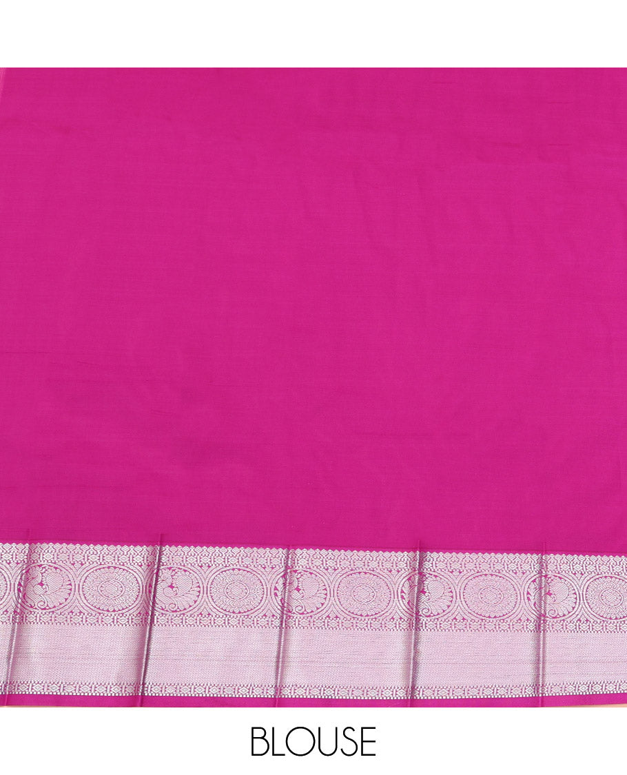 Sandal Budget Silk Saree, Detailed with Zari Buttas on Its Body, Complemented by a Contrast Traditional Zari Design Border, Grand Jaal Pallu, and Paired with a Contrast Blouse