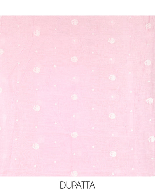 Pink Mul Chanderi Material Chudidar, Lucknowi-Style Embroidery Top, a Santoon Bottom, Scallop Embroidered Dupatta
