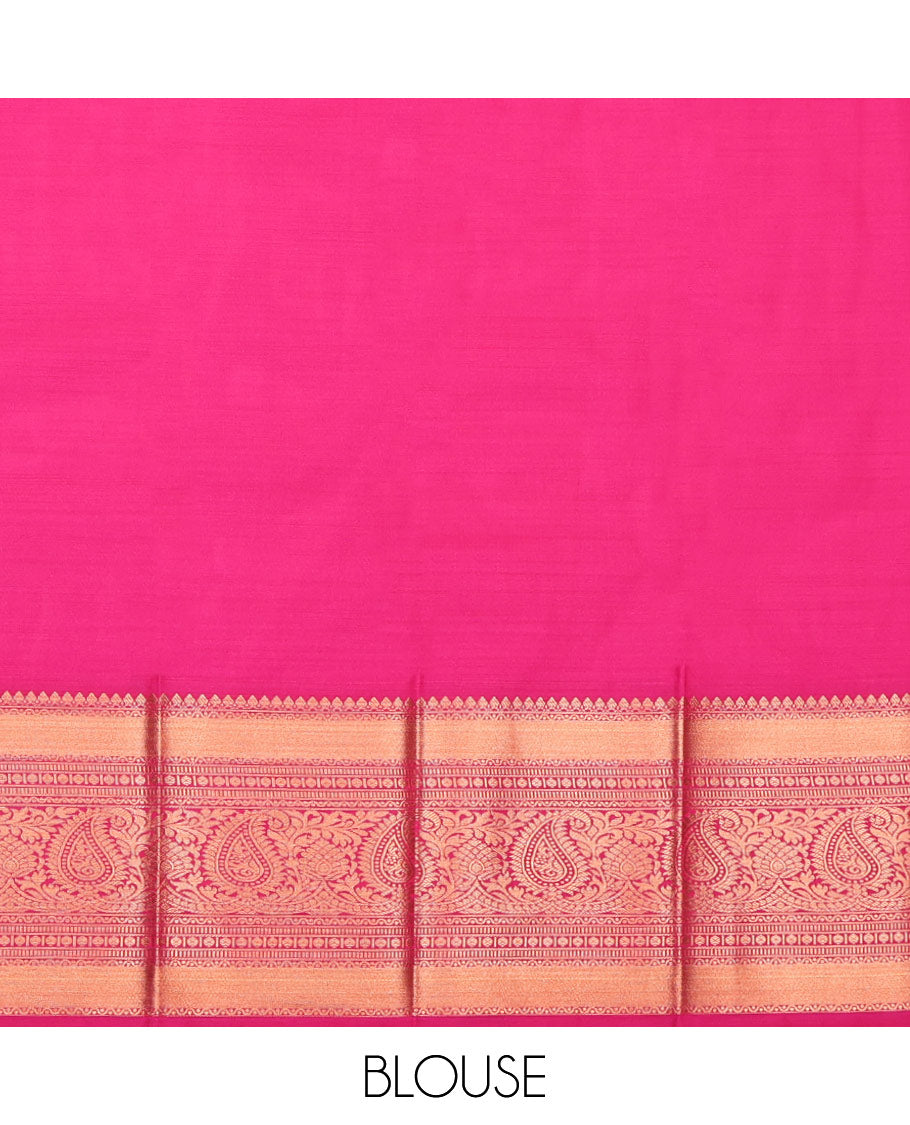 Grey Budget Silk Saree, Woven with Floral Jacquard, Complemented by Contrast Traditional Zari Border, Jaal Pallu, and a Contrast Blouse