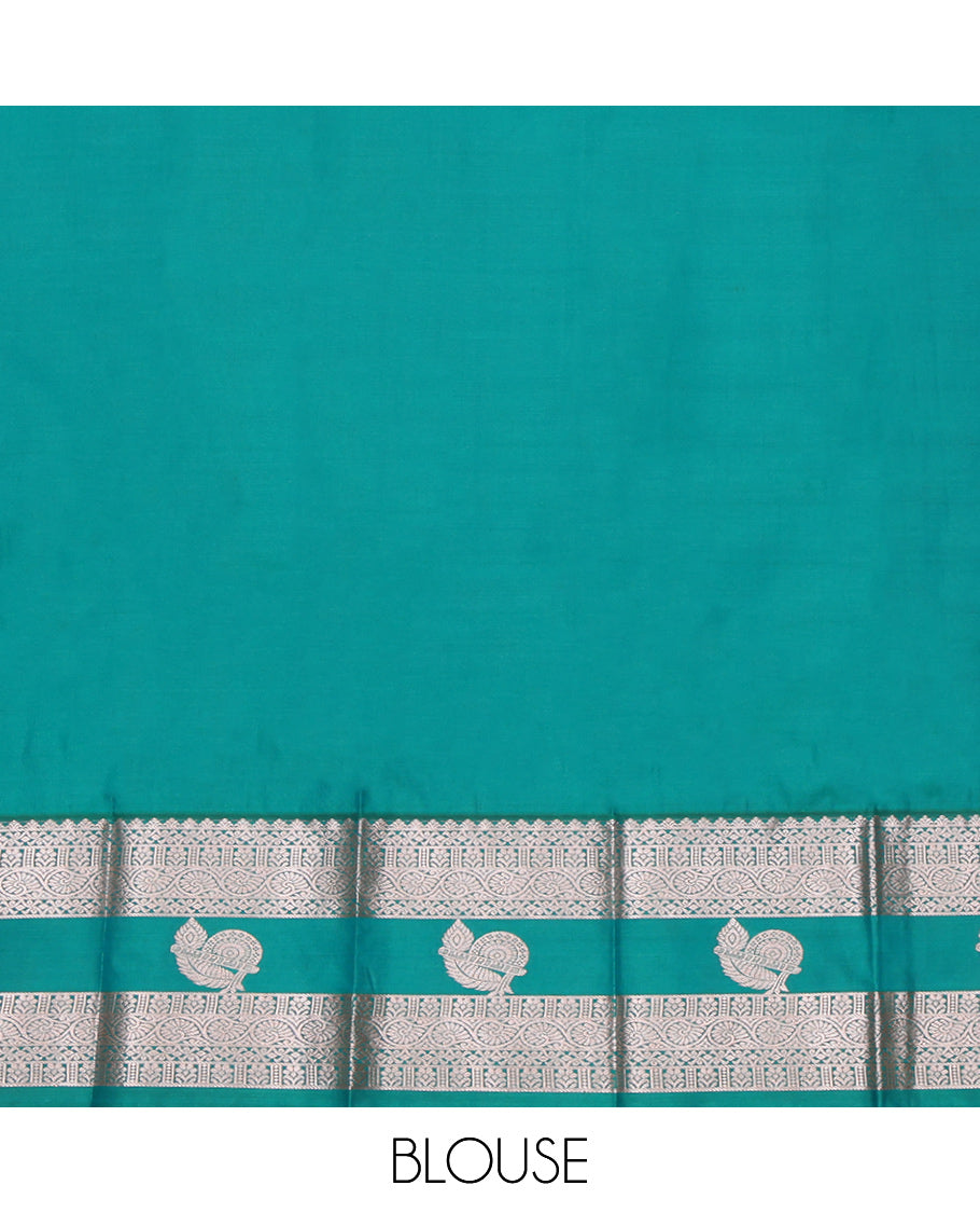 Purple Budget Silk Saree, Gleamed Up with Zari Buttas, Complemented by a Contrast Traditional Zari Border, Grand Pallu, and a Contrast Blouse