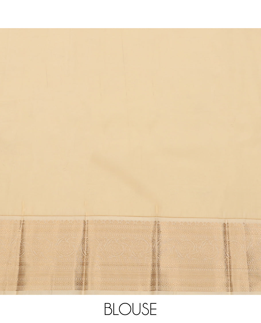 Green Budget Silk Saree, Subtly Sparkled with Zari Buttas and Stripes, Complemented by a Contrast Traditional Zari Design Border, Grand Pallu, and a Contrast Blouse