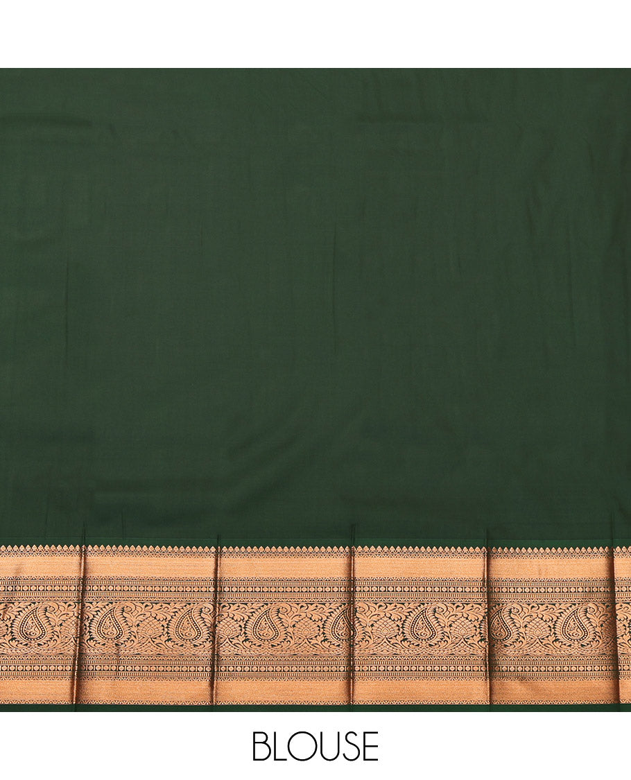 Green Budget Silk Saree, Gracefully Embellished with Floral Jacquard Design, Complemented by Contrast Traditional Zari Border, Grand Pallu and a Contrast Blouse