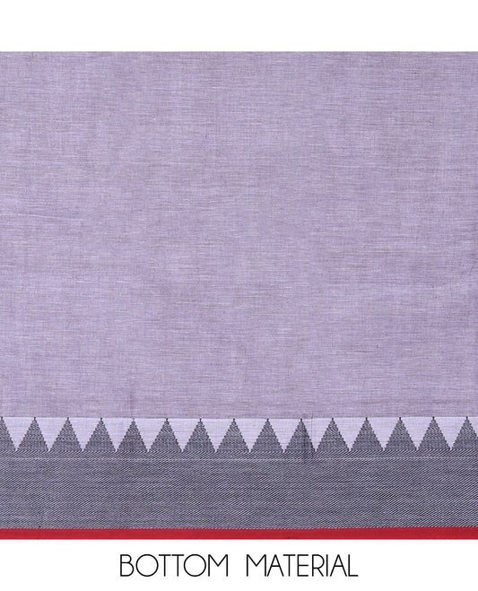Lavender Mercerised Cotton Material Churidar Features Plain Top, Contrast Thread Temple Border, Matching Bottom, Temple Dupatta