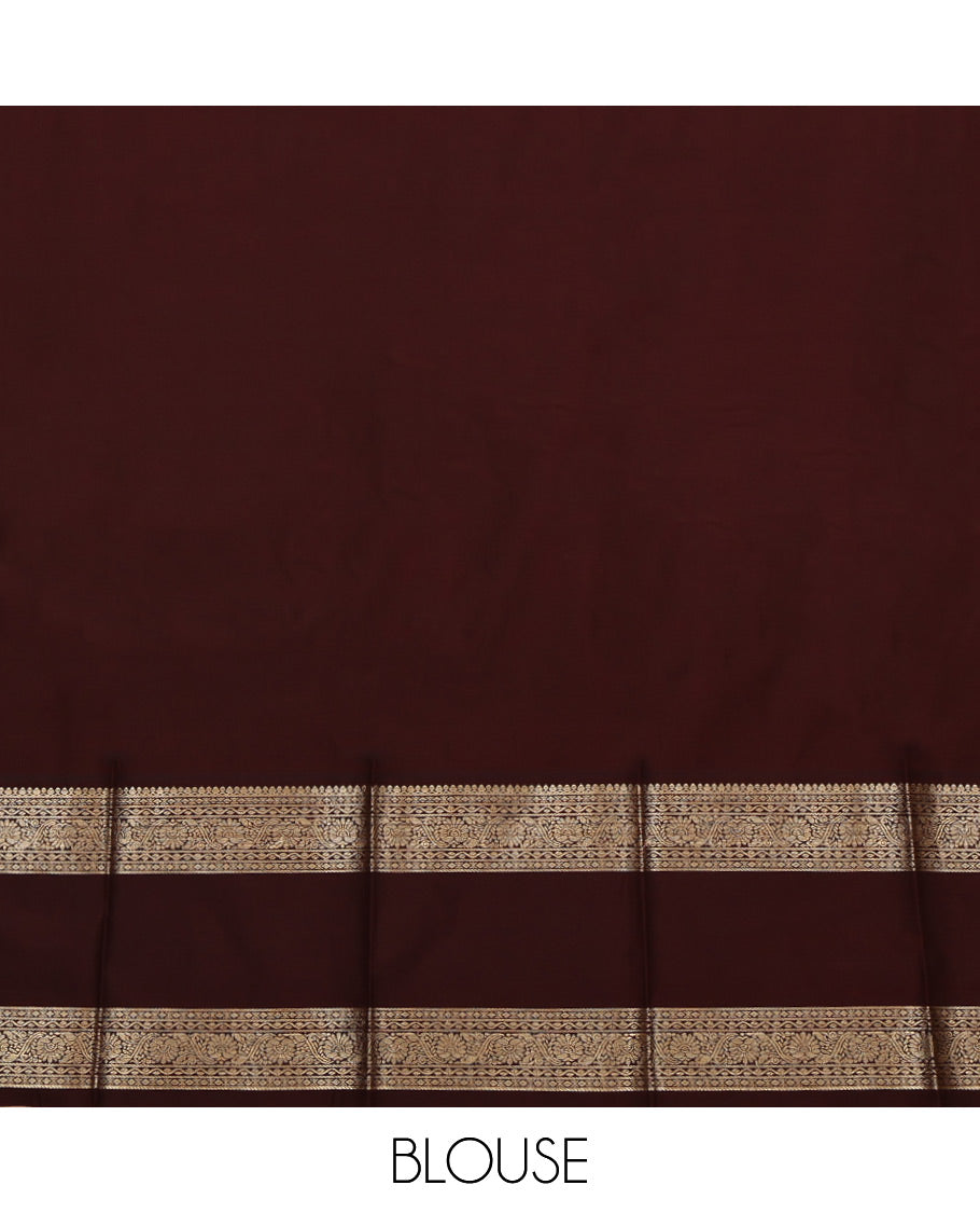 Pink Budget Silk Saree, Steeped in Richness of Zari Buttas and Stripes, Complemented by a Contrast Traditional Zari Rettai Pettu Border, Grand Pallu, and a Contrast Blouse