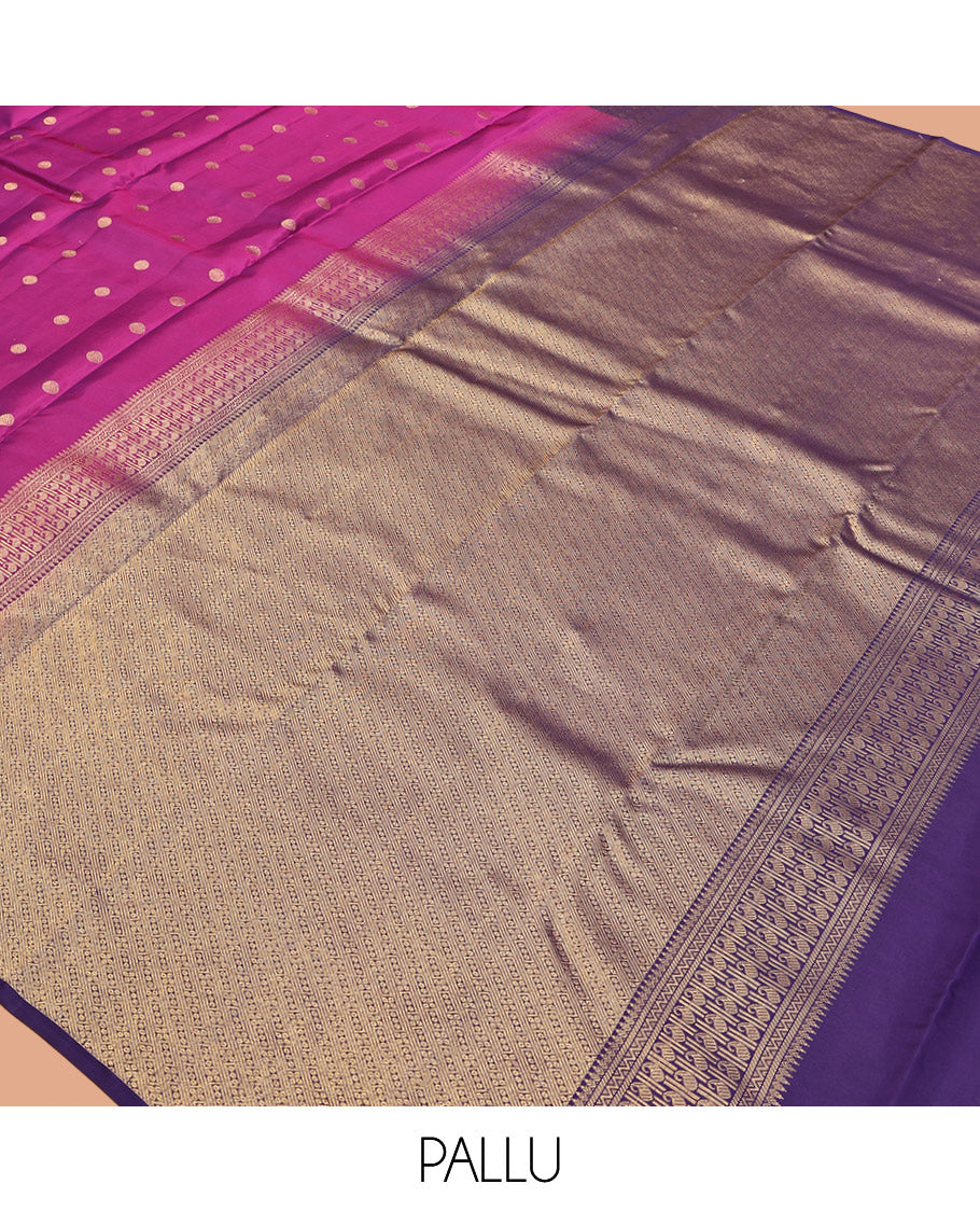 Pink Vasundhara Lite-Silk Mix Saree, Detailed with Rudraksham Zari Buttas, Contrast Zari Checked Border, Grand Pallu, and a Contrast Blouse