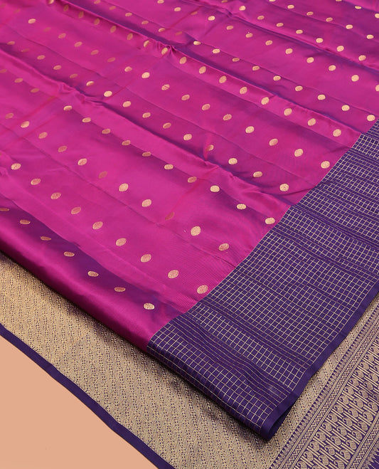 Pink Vasundhara Lite-Silk Mix Saree, Detailed with Rudraksham Zari Buttas, Contrast Zari Checked Border, Grand Pallu, and a Contrast Blouse