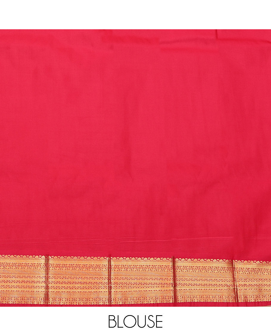 Sandal Budget Silk Saree, Sparsely Woven with Zari Stripes, Complemented by a Contrast Traditional Zari Border, Grand Pallu, and a Contrast Blouse