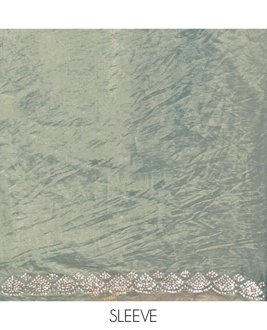 Green Designer Saree, Beautified with Stone Work All Over Its Body, Highlighted by Stone Work Border, and Paired with a Matching Blouse