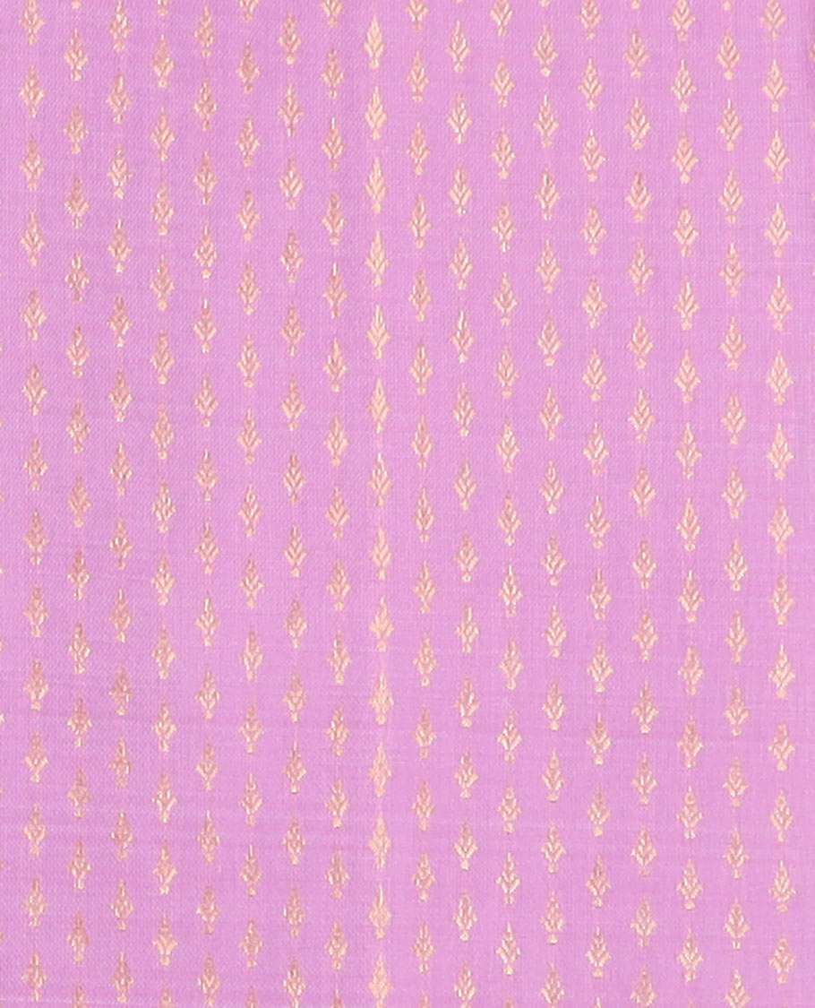 Pink puresilk halfsaree, zari buttas skirt,contrast border, and blouse of thilakam mokku,banaras,kamalam,jaal,mayil, and yaanai, and traditional motifs steeped dhavani