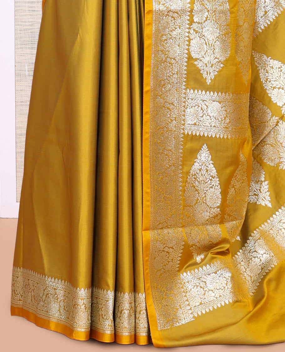 Mustard Plain Banaras Nylon Saree