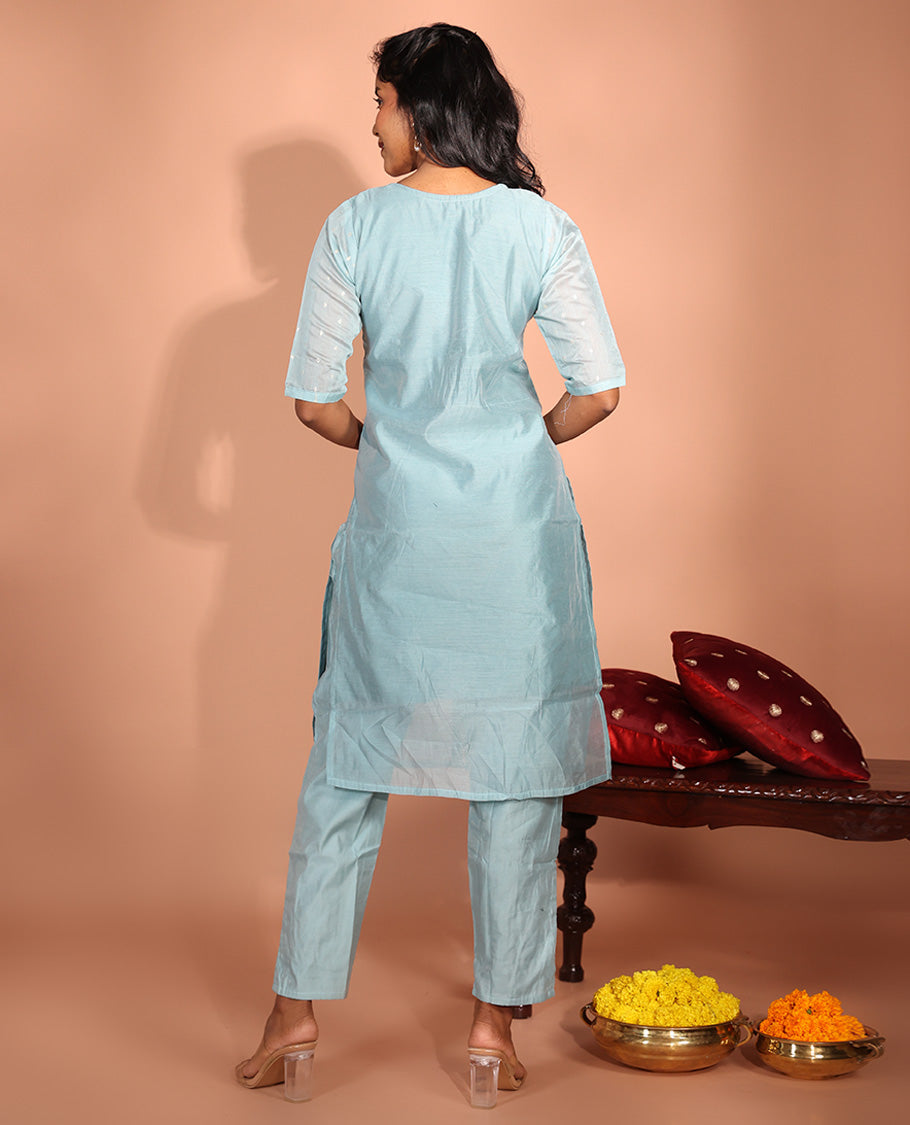 Pale Blue Chanderi Silk Readymade Suit