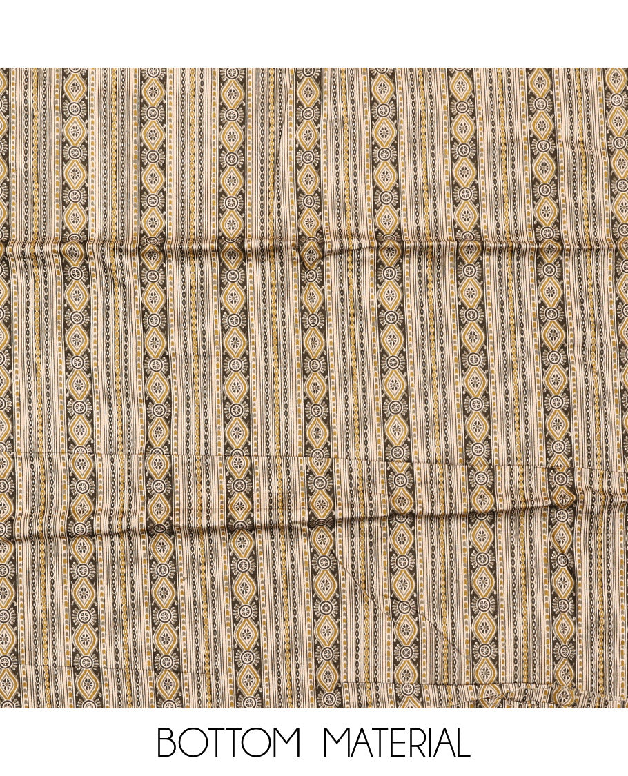 Green Cotton Material Chudidar Set, Elevated with Intricate Motifs Print, and Embroidery on Its Cotton Top, a Geometric Printed Cotton Bottom, and Paired with Printed Cotton Dupatta
